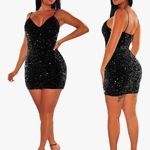Black Sequin Dress XL adjustable straps
